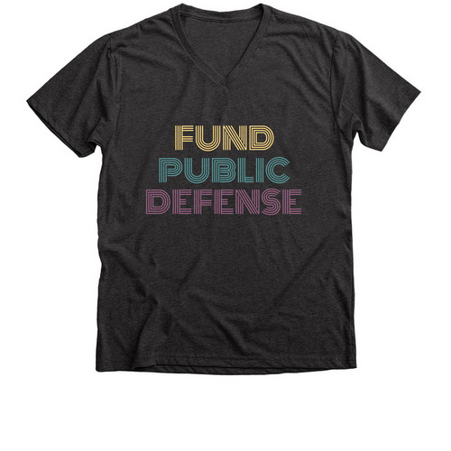 FUND PUBLIC DEFENSE, a Dark Grey Heather Premium V-Neck Tee