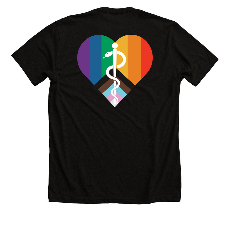 Rod of Asclepius, a Solid Black Blend Premium Unisex Tee (back-view)