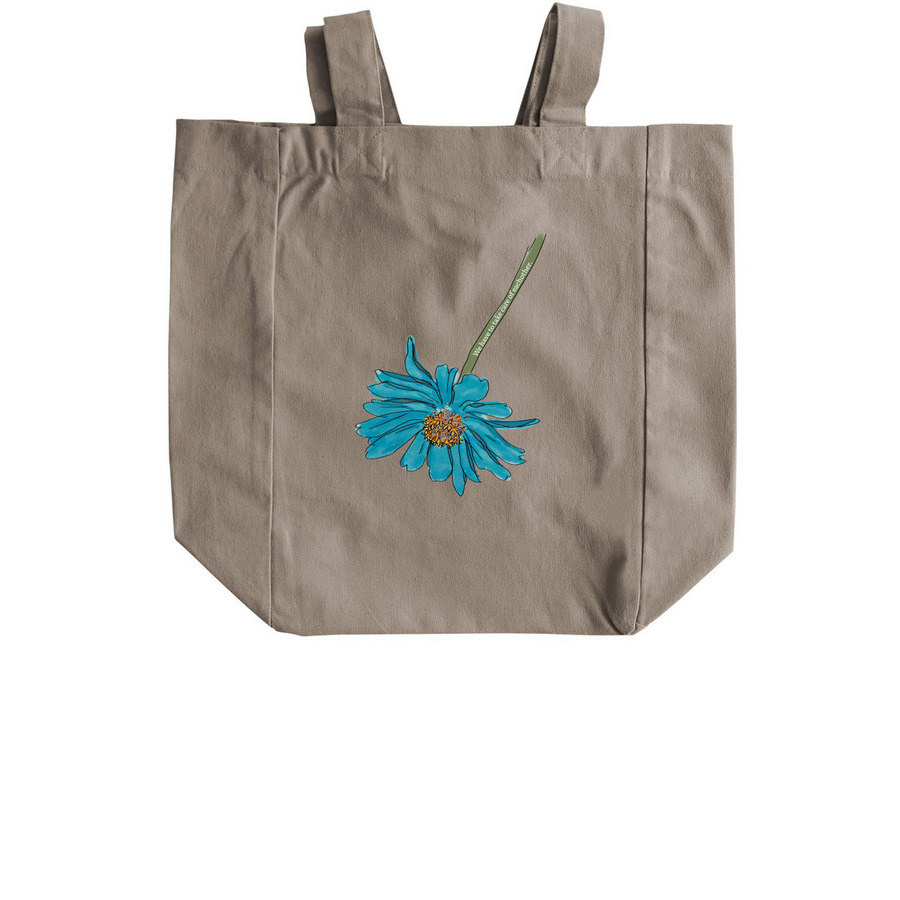 We have to take care of eachother blue tote&nbsp;, a Pumice Recycled Cotton Tote Bag (back-view)