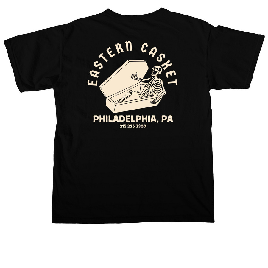 EASTERN CASKET, a Black Comfort Colors Unisex Tee (back-view)