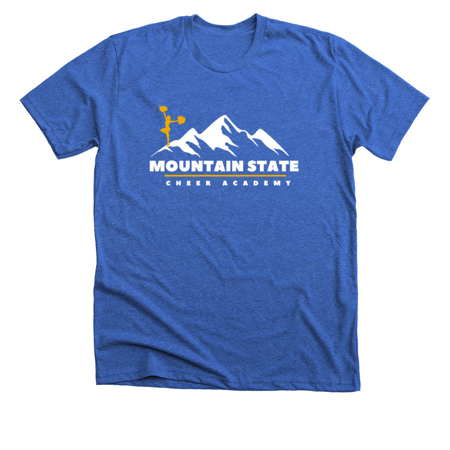 Mountain State Cheer Academy, a Heather True Royal Premium Unisex Tee