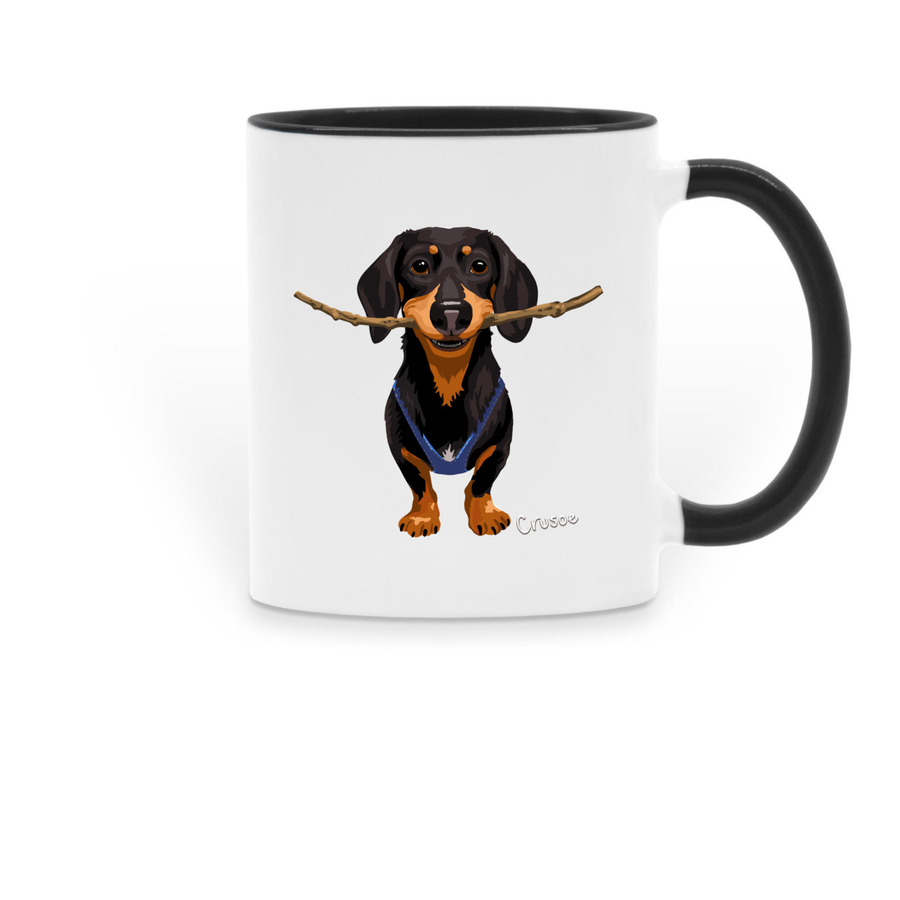 Crusoe's Happy Stick Mug, a Black Two-Tone Ceramic Mug