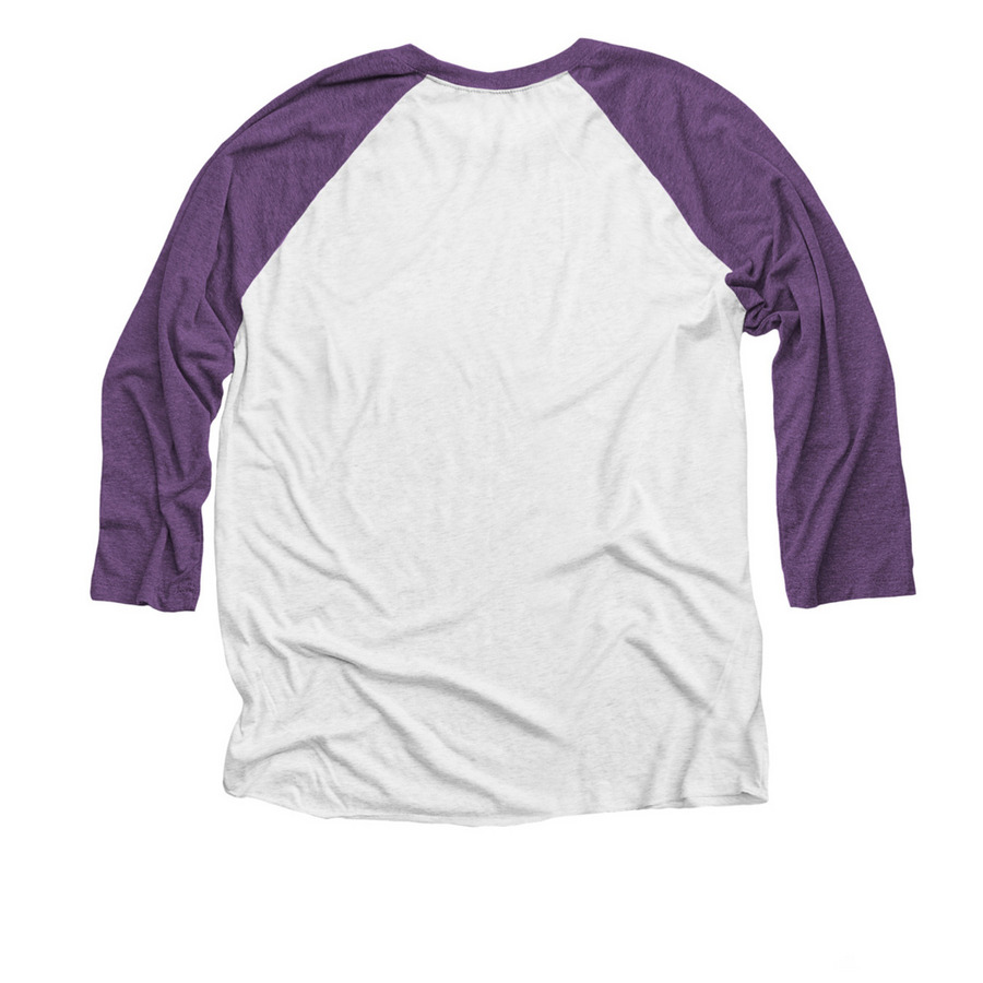 BFK Classic Tee, a Purple Rush and Heather White 3/4 Sleeve Baseball Tee (back-view)