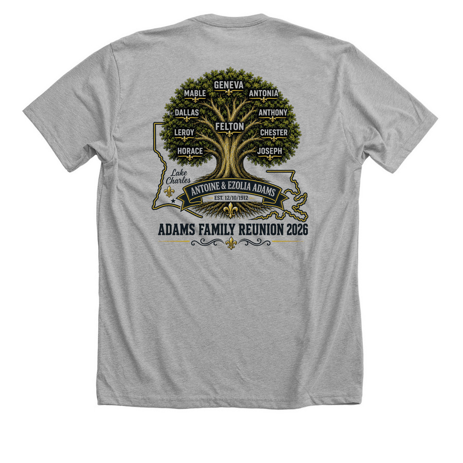 Adams Family Reunion, a Athletic Heather Premium Unisex Tee (back-view)