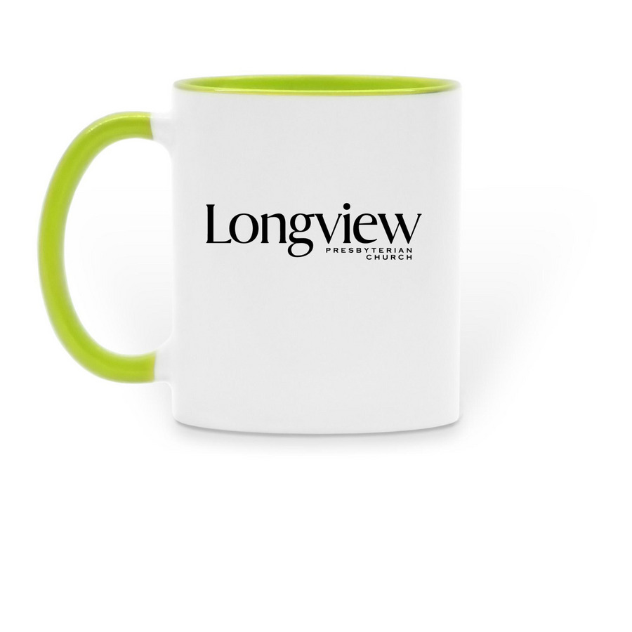 Coffee Mugs, a Green Two-Tone Ceramic Mug (back-view)