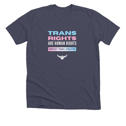 PROTECT TRANS ATHLETES, a Heather Midnight Navy Premium Unisex Tee
