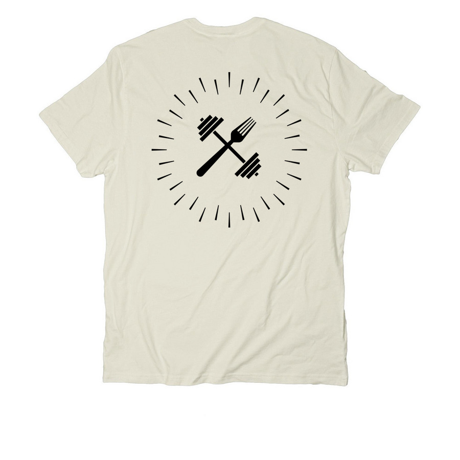 Small Refuse and Conquer front logo, a White Sand Allmade Organic Cotton Unisex Tee (back-view)