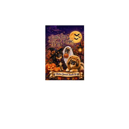 Tibbie Little Lion Big Halloween Magic, a White 12" x 18" Yard Flag