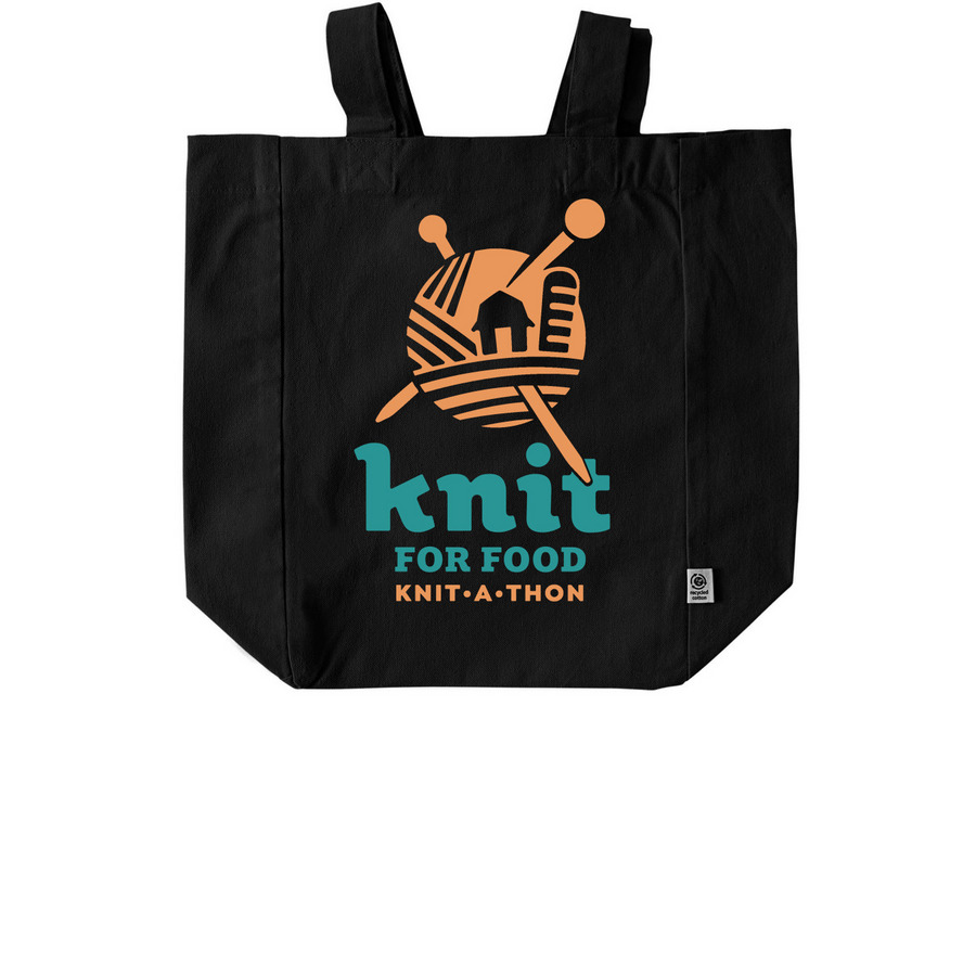 Knit For Food Tote Bag, a Black Recycled Cotton Tote Bag