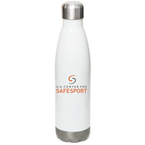 Hydrate with SafeSport, a White Stainless Steel Water Bottle