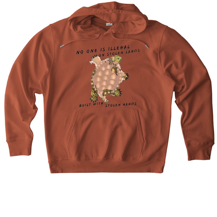 No One Is Illegal, a Heritage Brown Stanley/Stella Unisex Cruiser 2.0 Pullover Hoodie
