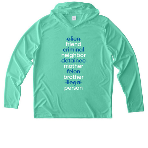 PF Immigration Edition, Lightweight Hoodie, a Bright Seafoam UV Performance Long Sleeve Hoodie