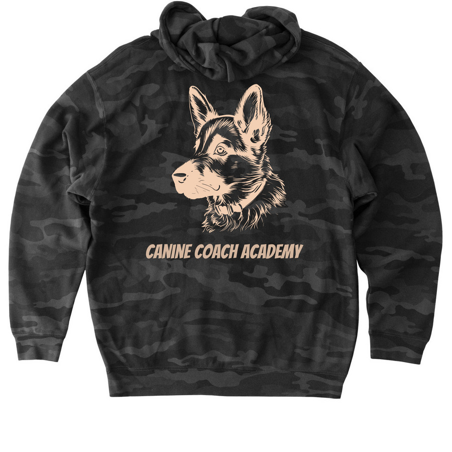 CCA GSD HOODIE, a Black Camo Heavyweight Camo Pullover Hoodie (back-view)