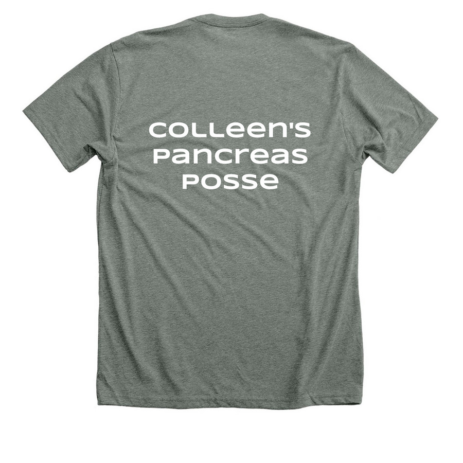 Colleen's Pancreas Posse, a Deep Heather Premium Unisex Tee (back-view)