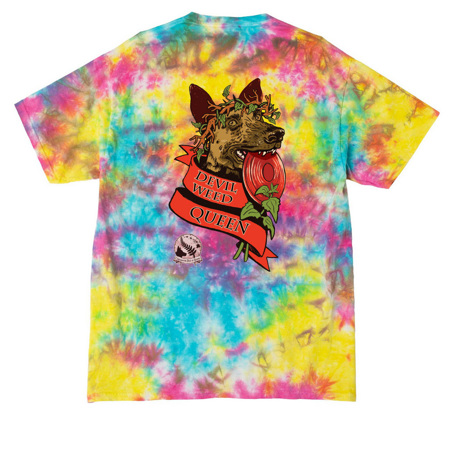Speak of the Devil Weed Queen, a Jeweltone Colorburst Crystal Tie Dye Tee (back-view)