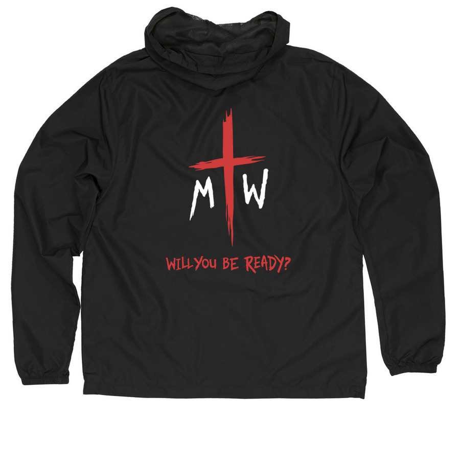 The Martyrs' Walk Rain Gear, a Black Quarter-Zip Windbreaker (back-view)