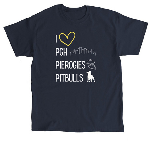 PGH, Pierogies, Pitbulls, a Navy Classic Unisex Tee