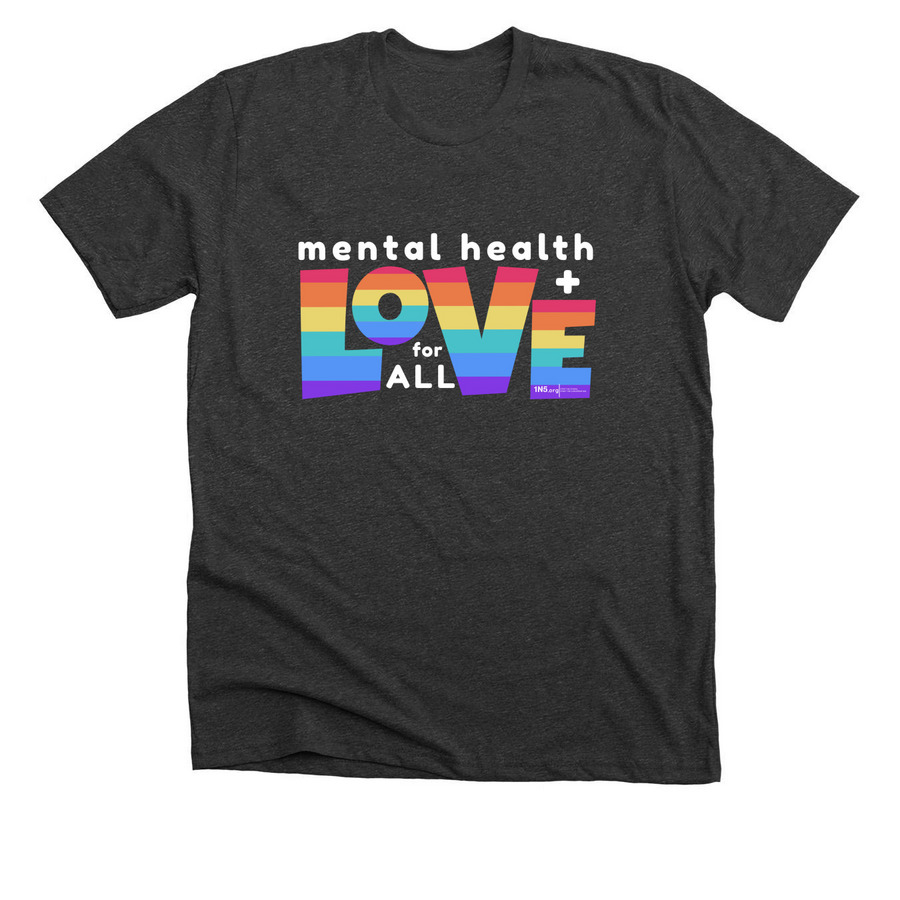 'MH & LOVE FOR ALL' Shirt Benefiting 1N5, a Dark Grey Heather Premium Unisex Tee