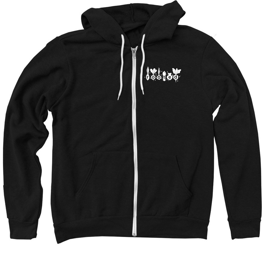 Rooted, a Black Zip Up Hoodie