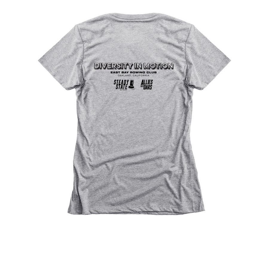 Boats without Barriers 2025, a Dark Heather Grey Women's Slim Fit Tee (back-view)