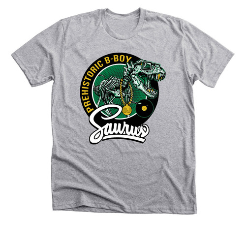 DJ SAURUS LOGO, a Athletic Heather Premium Unisex Tee