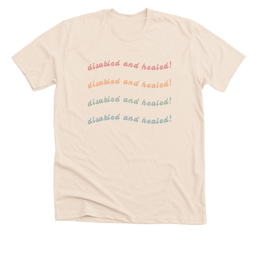 Retro Disabled & Healed, a Heather Soft Cream Premium Unisex Tee