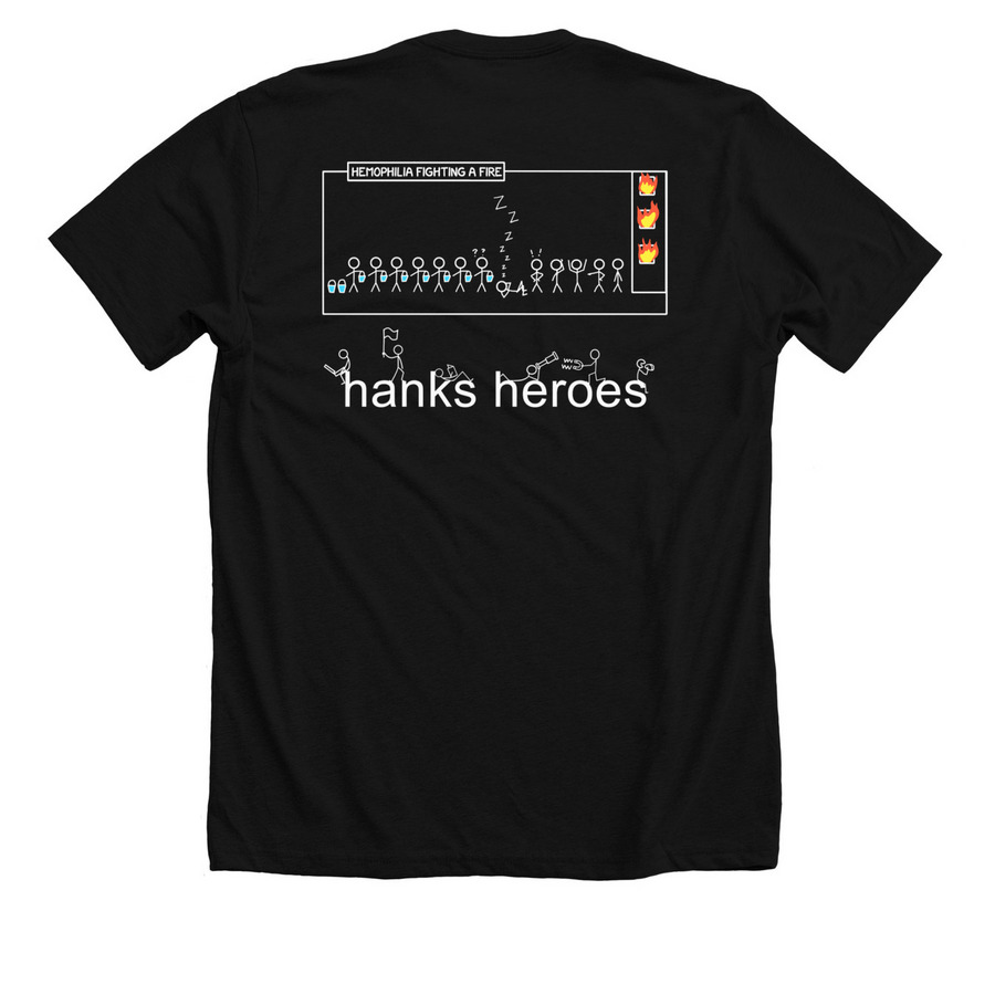 2023 Hank's Heroes Hemophilia Walk T-Shirt, a Solid Black Blend Premium Unisex Tee (back-view)