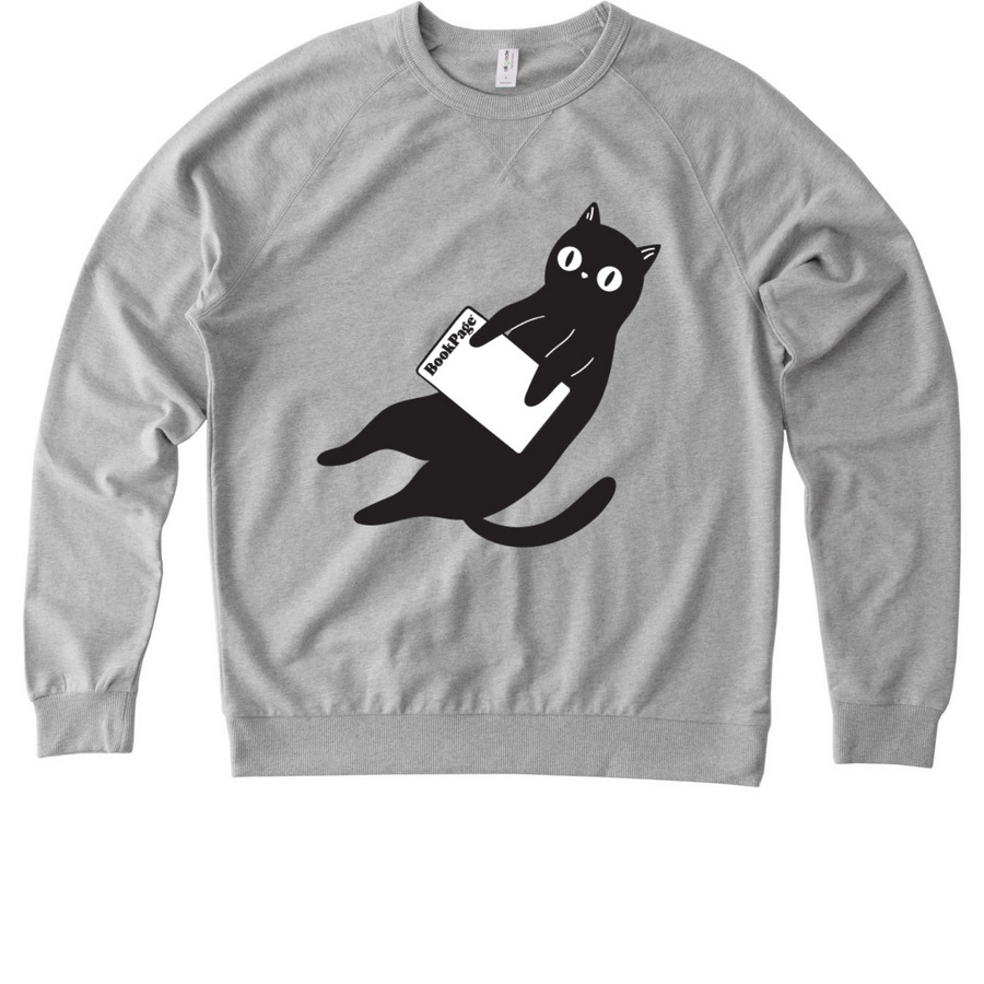 Black Cat Reads BookPage Unisex Sweatshirt, a Granite Grey Heather Allmade Organic French Terry Crewneck Sweatshirt