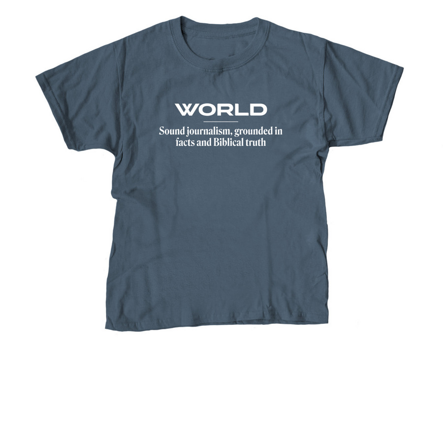 WORLD Front Tagline Top, a Indigo Youth Unisex Tee
