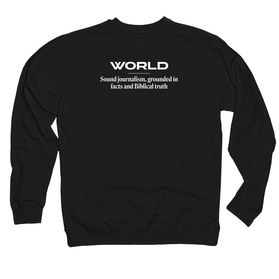 WORLD Front Tagline Top, a Black Midweight Crewneck Sweatshirt