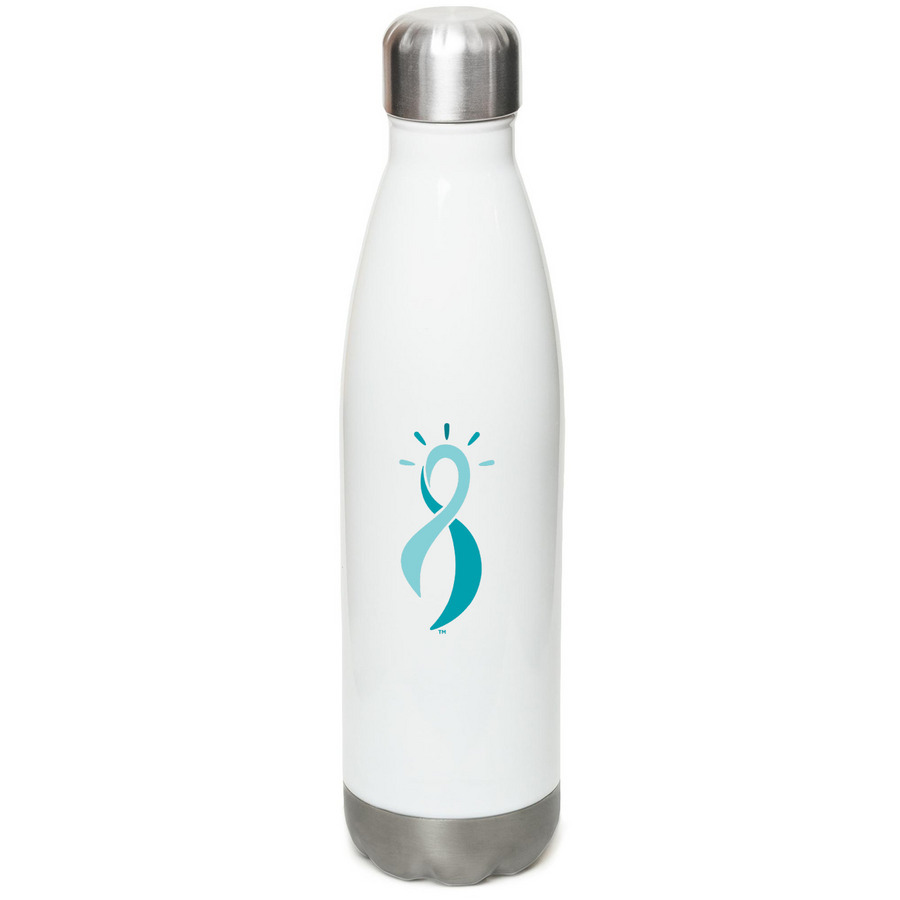 Teal Essentials: Water Bottle ? Ribbon Design, a White Stainless Steel Water Bottle