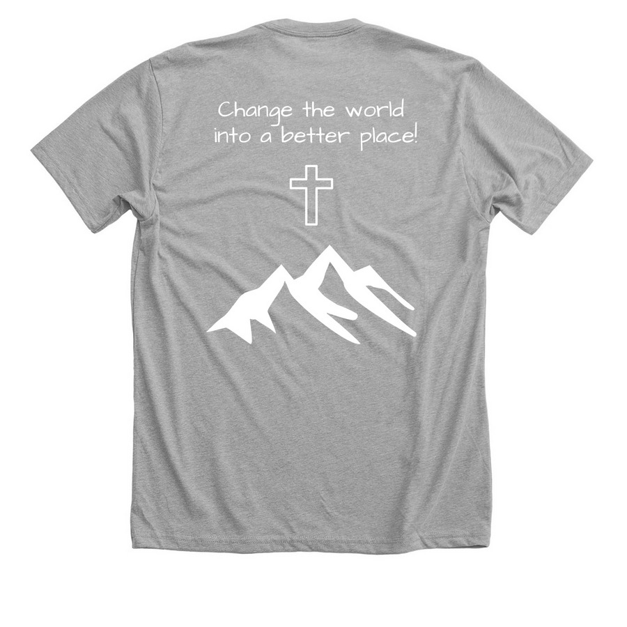 we can change the world with the love of God!, a Athletic Heather Premium Unisex Tee (back-view)