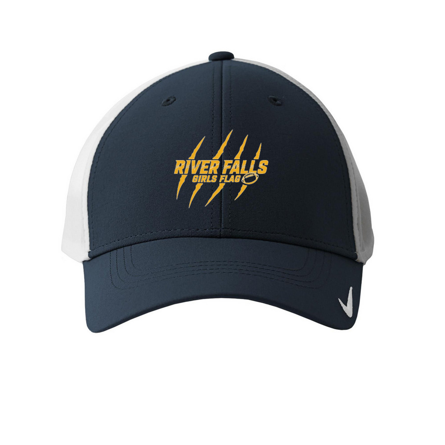 River Falls Girls Flag Fitted Nike Cap, a Navy/ White Printed Nike Dri-FIT Legacy Performance Cap