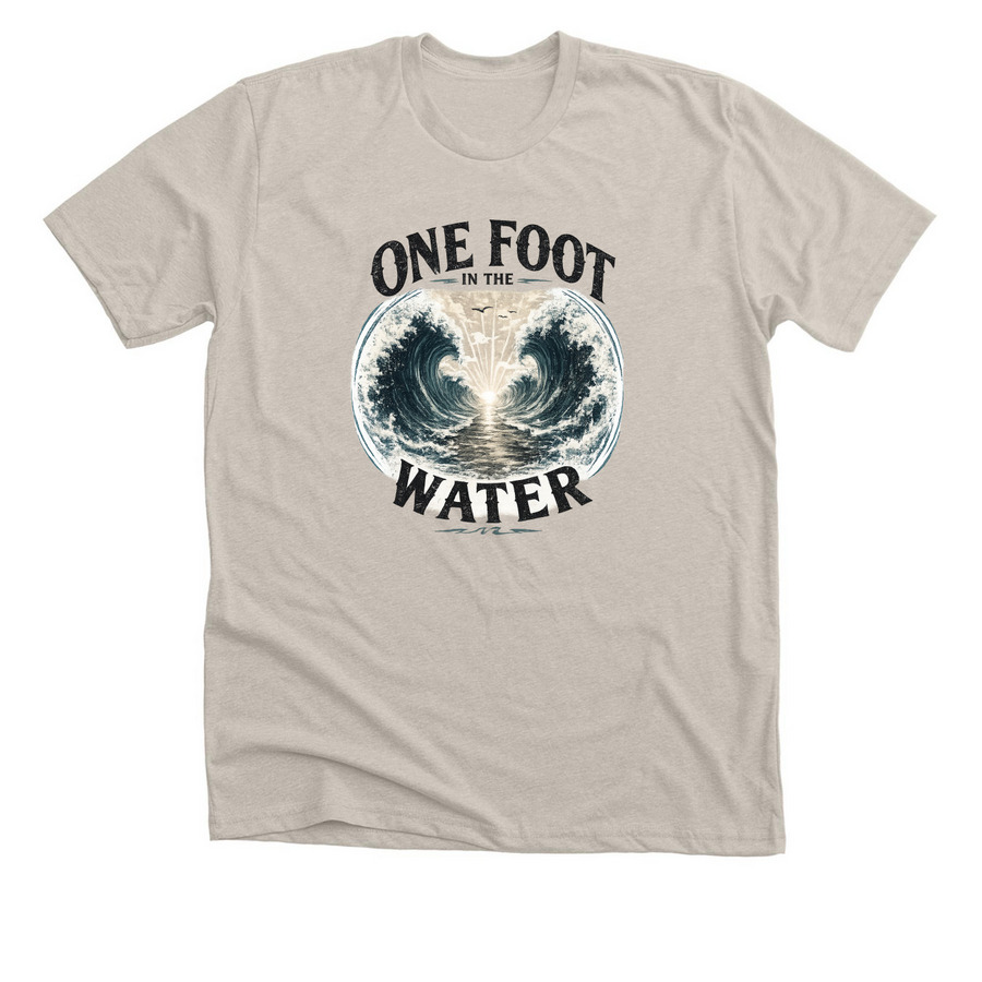 One Foot In The Water (Parted Sea), a Heather Dust Premium Unisex Tee