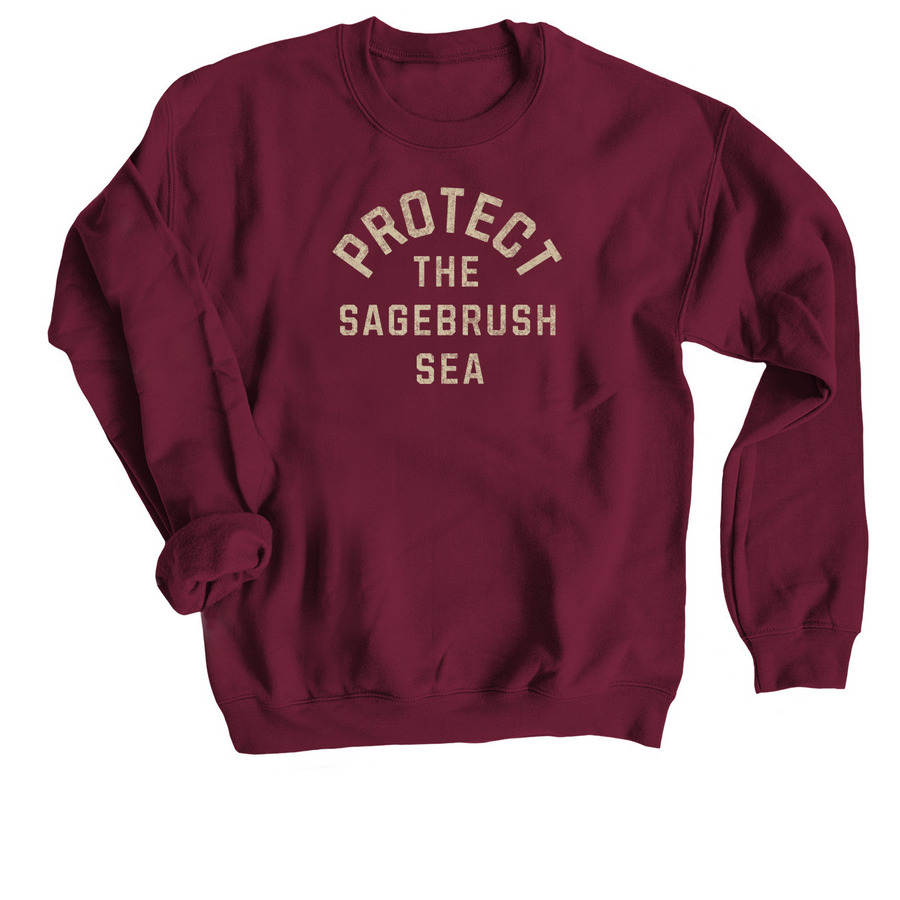 Protect the Sagebrush Sea, a Maroon Crewneck Sweatshirt