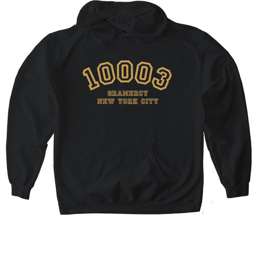 10003 Varsity Gold, a Black Gildan Softstyle Pullover Hoodie