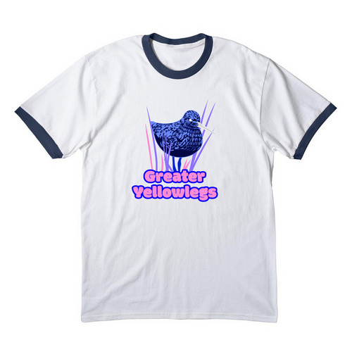 907 Birds | Greater Yewllolegs, a White/ Navy Cotton Ringer Tee