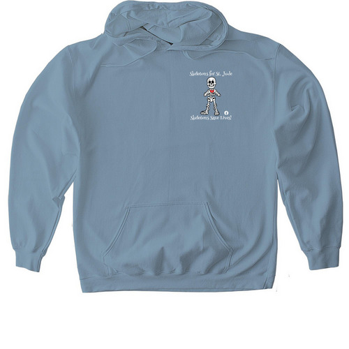 Skeletons Save Lives Since 2020 - Back, a Stone Blue Gildan Softstyle Pullover Hoodie