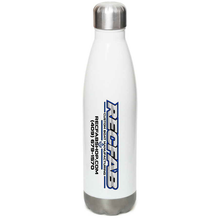 RECFAB water bottles, a White Stainless Steel Water Bottle (back-view)