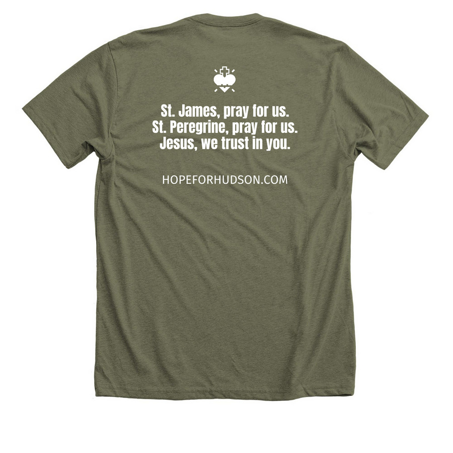 Hope for Hudson, a Heather Olive Premium Unisex Tee (back-view)