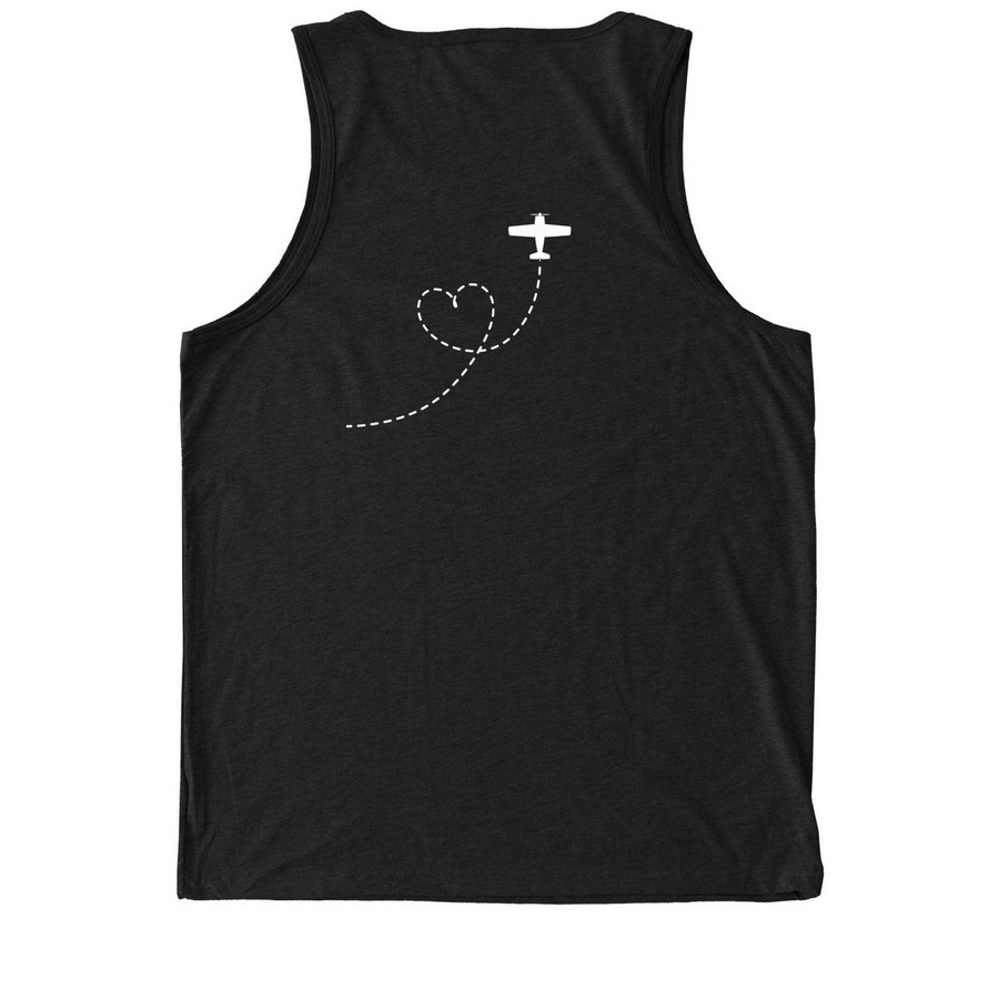 Fly With Heart, a Deep Black Allmade Eco Triblend Tank (back-view)