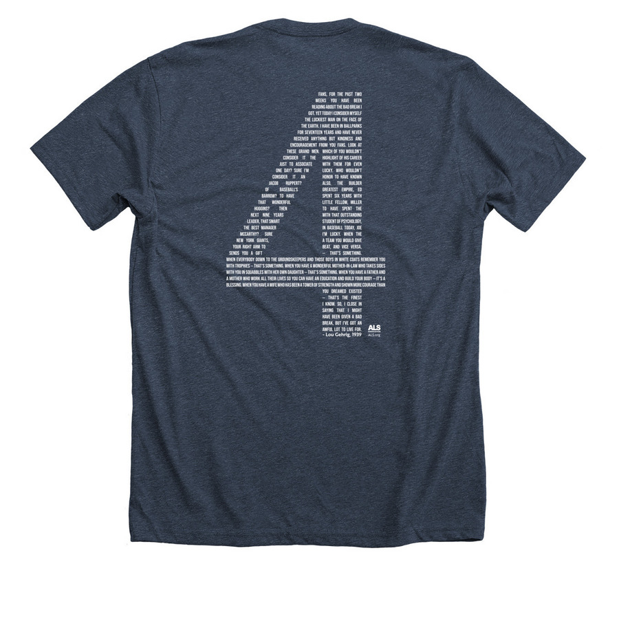 ATL vs ALS Lou Gehrig Day, a Heather Midnight Navy Premium Unisex Tee (back-view)