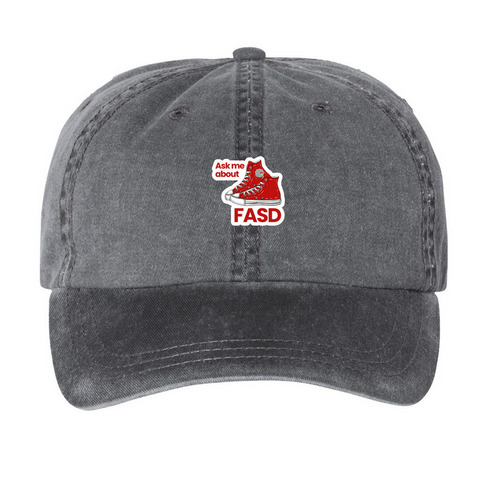 Ask Me About FASD Hats, a Black Printed Pigment Dye Baseball Cap