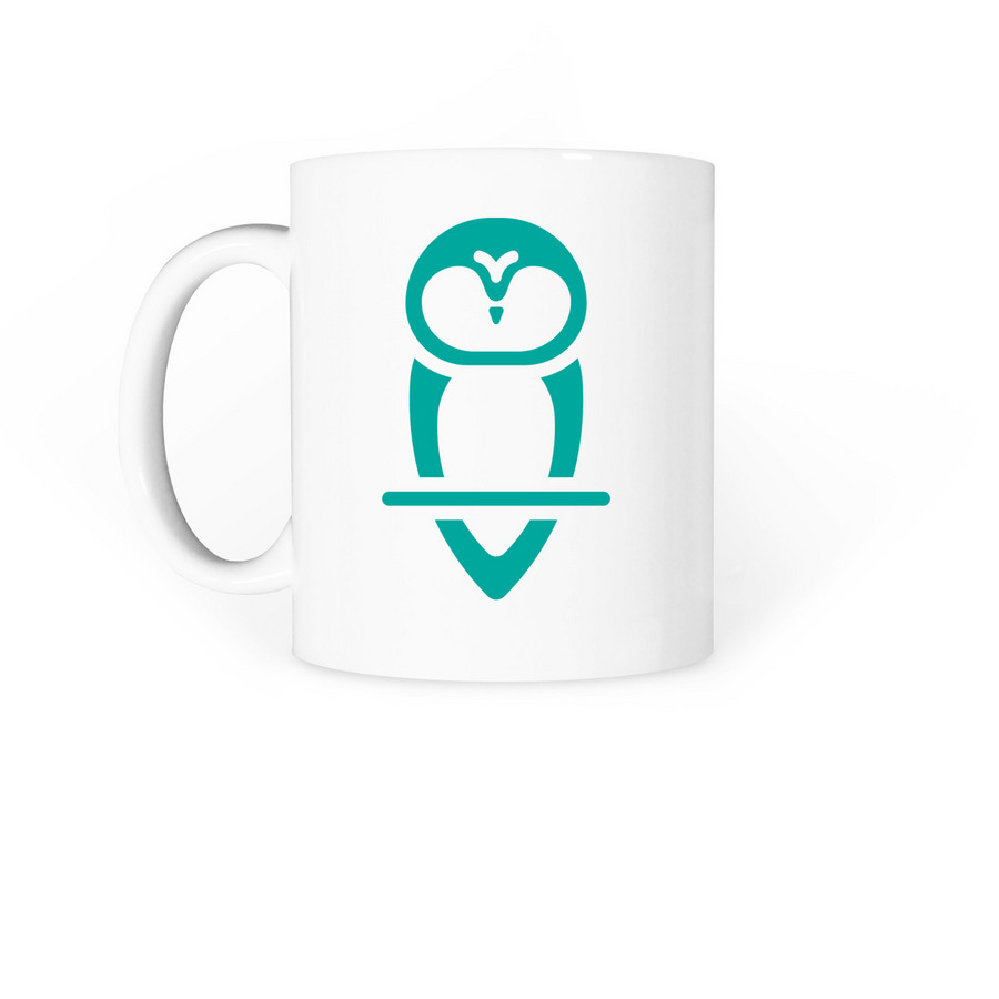 Owl Logo (teal) Mug, a White Coffee Mug (back-view)