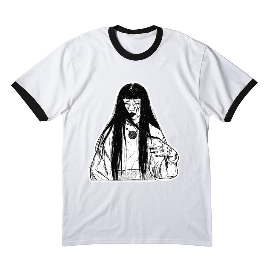 ? ??? ???? ?, a White/ Jet Black Cotton Ringer Tee