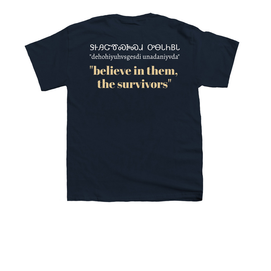 Believe Survivors, a Navy Youth Unisex Tee (back-view)