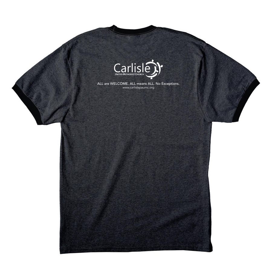 Do all the Good, a Dark Heather Grey/ Jet Black Cotton Ringer Tee (back-view)