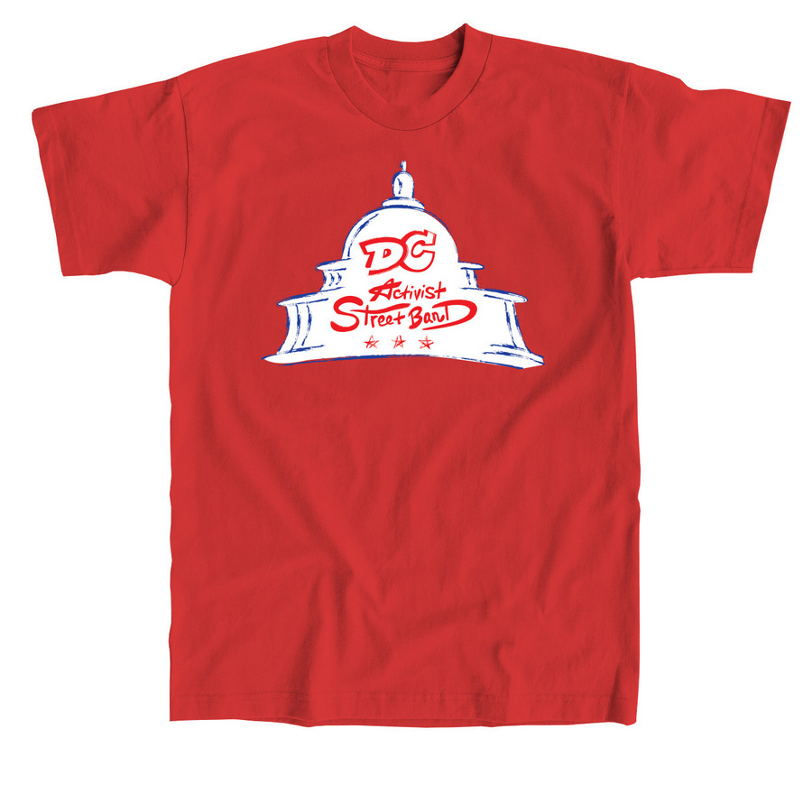 DC Activist Street Band - Red Lettering, a Red Union Made Unisex Tee