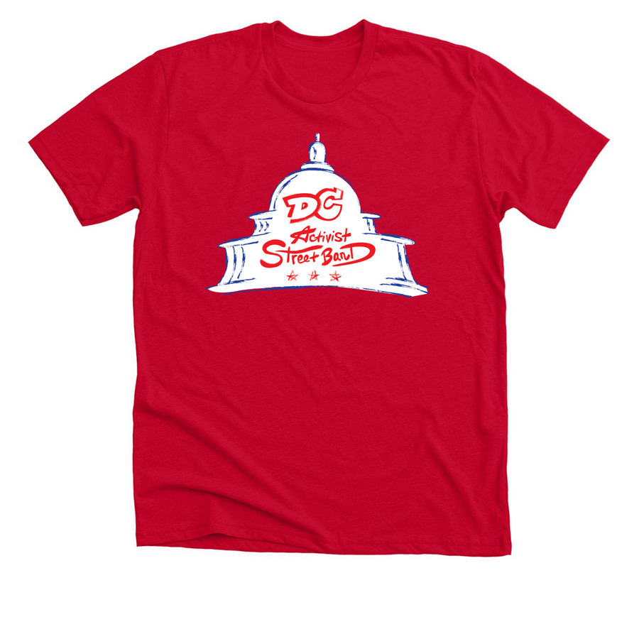 DC Activist Street Band - Red Lettering, a Solid Red Blend Premium Unisex Tee