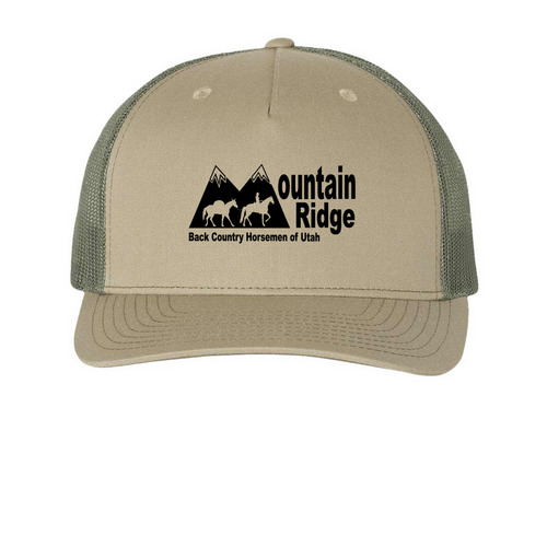 BCHUMR Hats, a Pale Khaki/ Loden Green Printed Five-Panel Trucker Cap